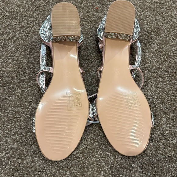 New Women's Strappy Chunky Low Heel Sandals Sparkly Rhinestone Wedding Shoe heel - Picture 7 of 10